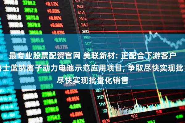 最专业股票配资官网 美联新材: 正配合下游客户推进普鲁士蓝钠离子动力电池示范应用项目, 争取尽快实现批量化销售